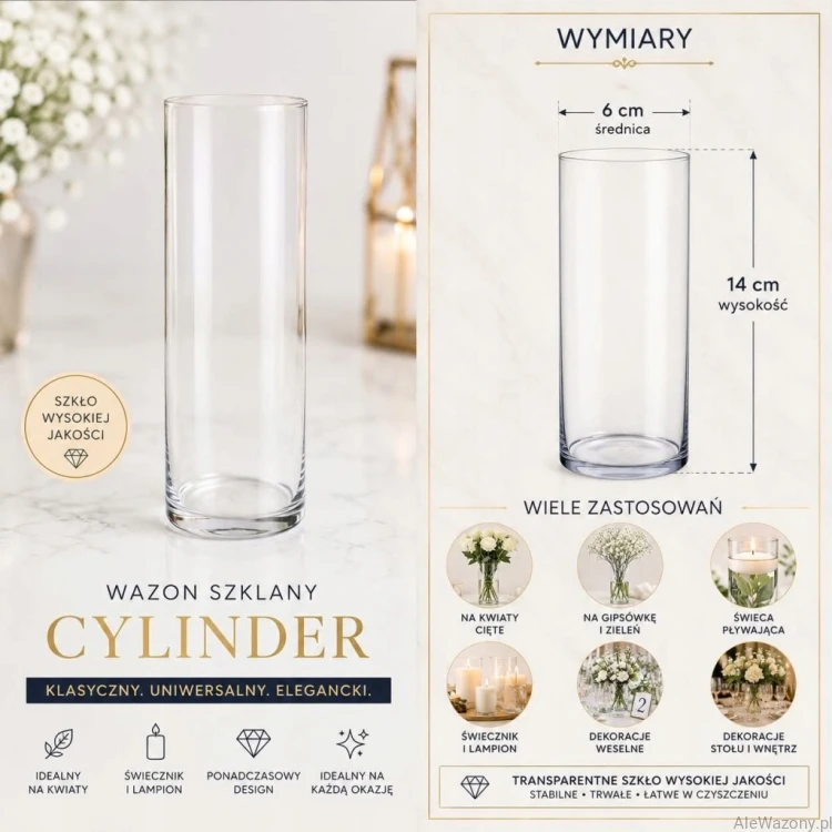 Wazon szklany cylinder 14 cm  x   6 cm