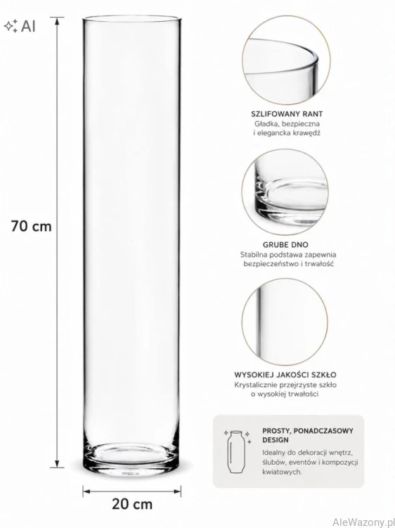 Wazon szklany cylinder 70 cm × 20 cm