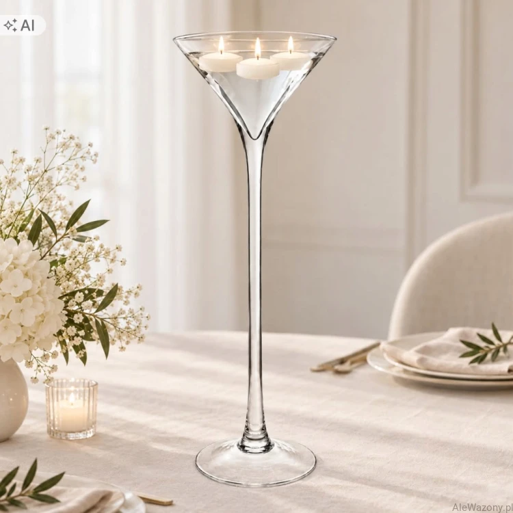 Szklany świecznik Martini 50 cm  x   15 cm