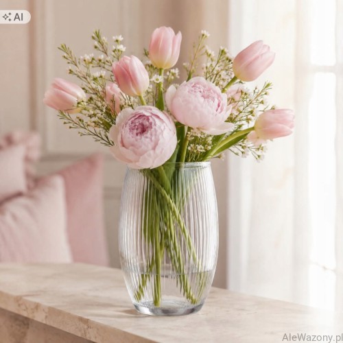 Wazon szklany ryflowany h 19 cm  d 14 cm