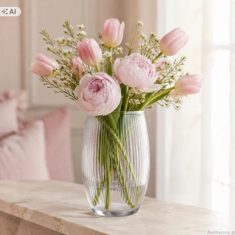 Wazon szklany ryflowany h 19 cm  d 14 cm