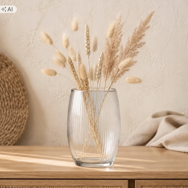 Wazon szklany ryflowany h 19 cm  d 14 cm