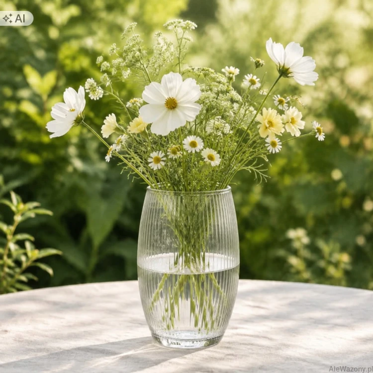 Wazon szklany ryflowany h 19 cm  d 14 cm