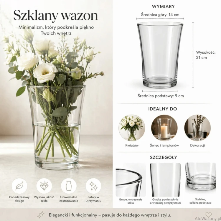 Wazon szklany dekoracyjny  21 cm