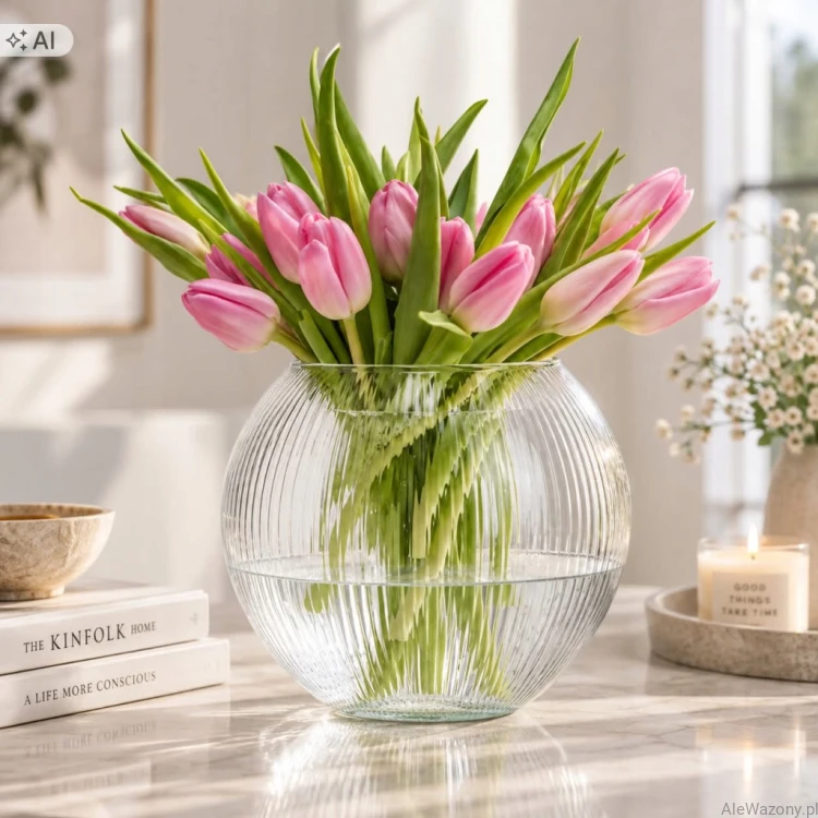 Wazon  Ryflowany Szklana Kula  h 15,5 cm