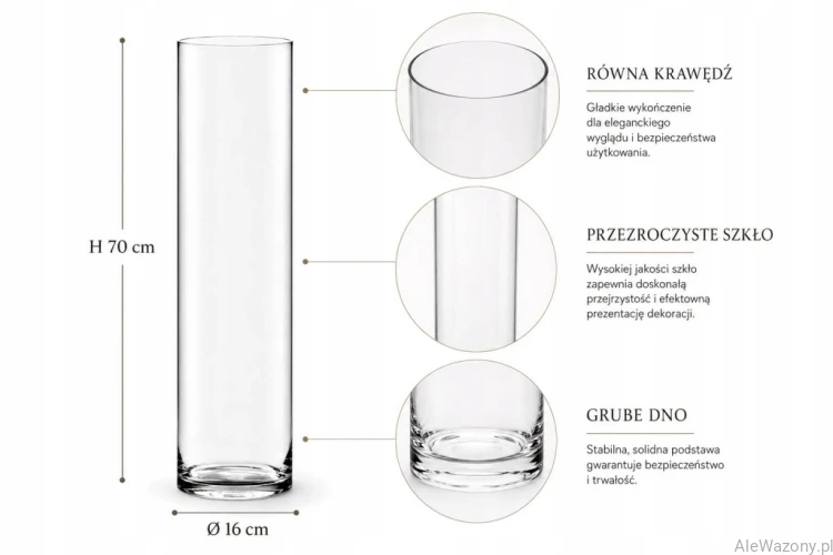 Wazon szklany cylinder 70 cm  x  16 cm