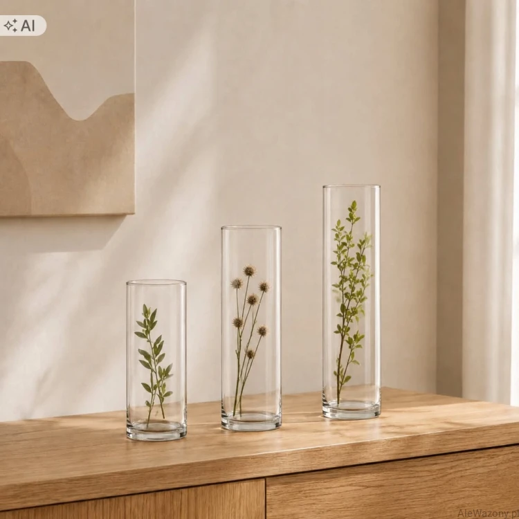 Wazony szklane cylinder 20/25/30 cm   x   6 cm  -  zestaw 3 sztuk