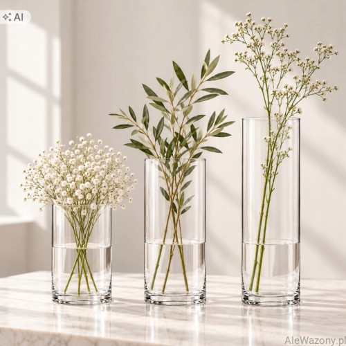 Wazony szklane cylinder 60/50/40 cm  x   10 cm  - zestaw 3 sztuk