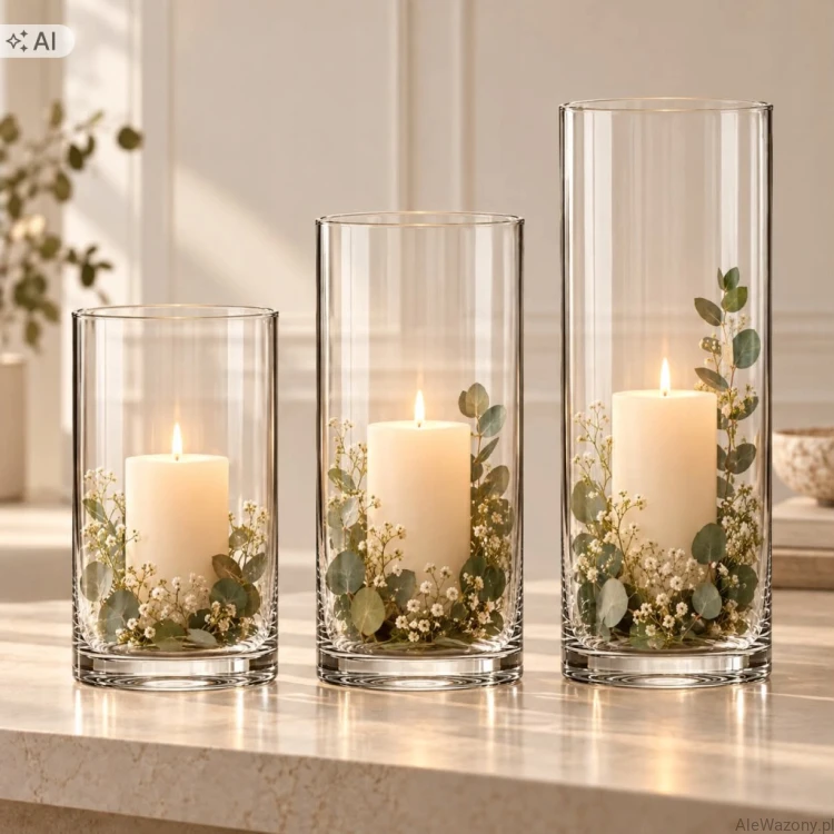 Wazony szklane cylinder 60/50/40 cm  x   10 cm  - zestaw 3 sztuk