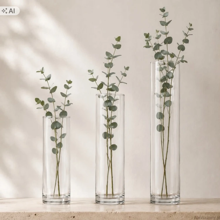 Wazony szklane cylinder  30/40/50 cm  x  10 cm  -  zestaw 3 sztuk