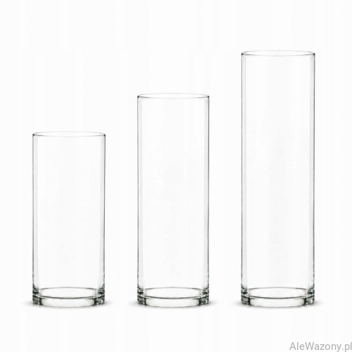 Wazon szklany tuba cylinder zestaw 3 szt. 30/35/40 cm  x  12 cm -  zestaw 3 sztuk