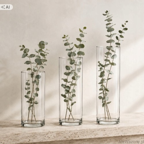 Wazon szklany tuba cylinder zestaw 3 szt. 30/35/40 cm  x  12 cm -  zestaw 3 sztuk