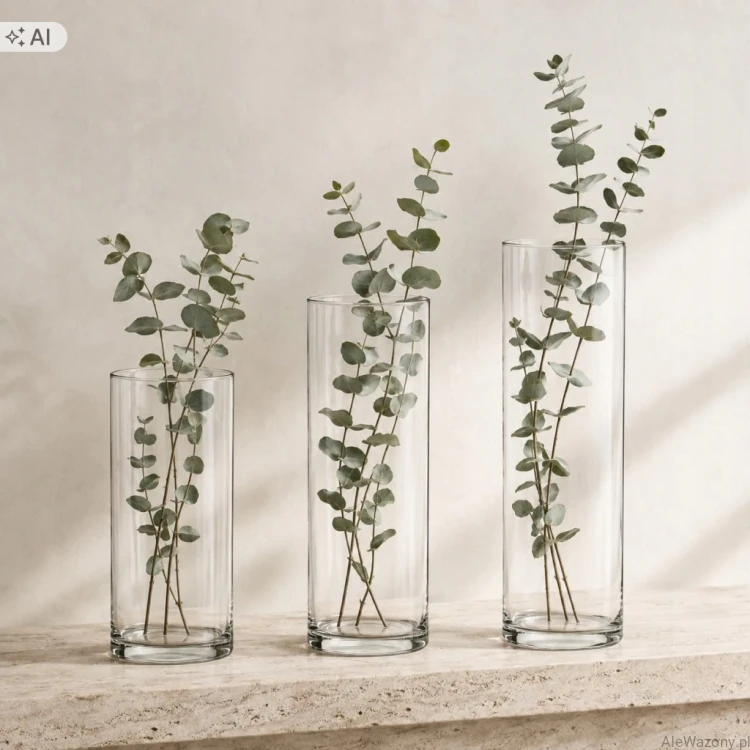 Wazon szklany tuba cylinder zestaw 3 szt. 30/35/40 cm  x  12 cm -  zestaw 3 sztuk