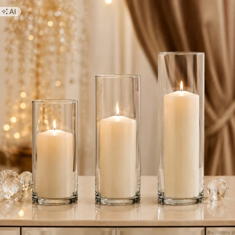 Wazon szklany tuba cylinder zestaw 3 szt. 30/35/40 cm  x  12 cm -  zestaw 3 sztuk