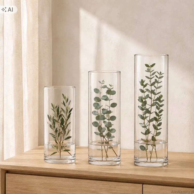 Wazony szklane cylinder 25/30/35 cm  x  12 cm - zestaw 3 sztuk