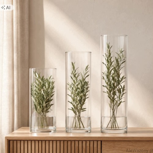 Wazony szklane cylinder  30/40/50 cm  x  12 cm  -  zestaw 3 sztuk