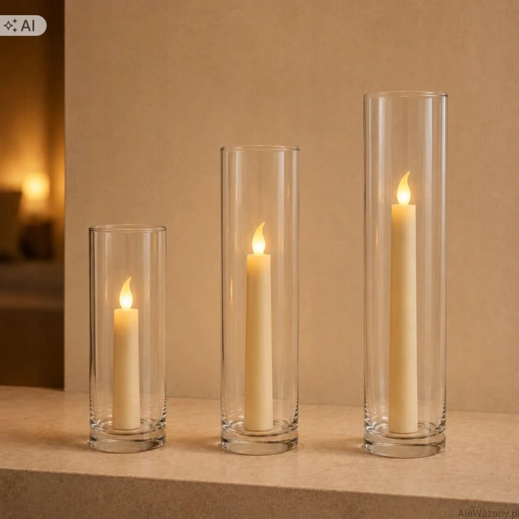 Wazony szklane cylinder  20/25/30 cm  x  8 cm  -  zestaw 3 sztuk