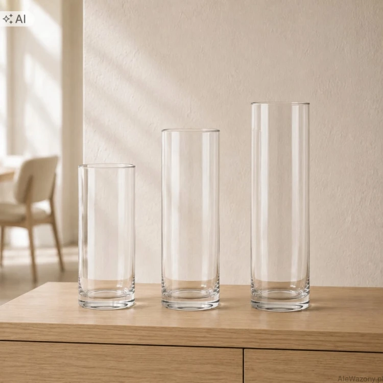 Wazony szklane cylinder  20/25/30 cm  x  8 cm  -  zestaw 3 sztuk