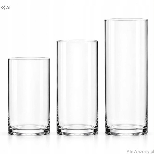 Wazony szklane cylinder  60/50/40 cm  x   10 cm    -  zestaw 3 sztuk