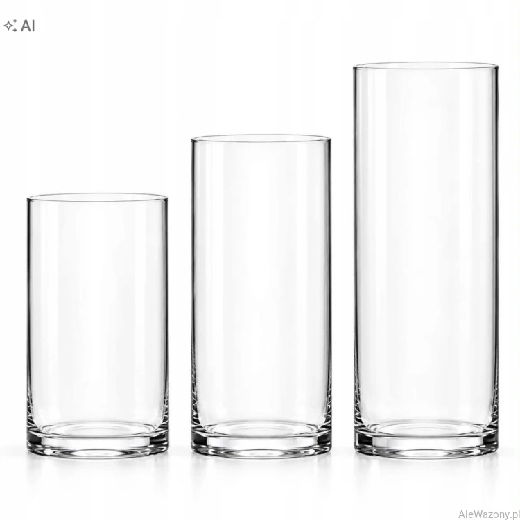 Wazony szklane cylinder  60/50/40 cm  x   10 cm    -  zestaw 3 sztuk