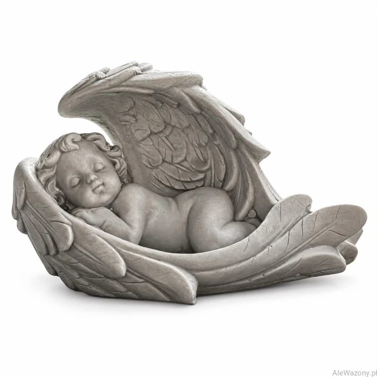 Gipsowy Aniołek szary leżący chłopiec 10 cm