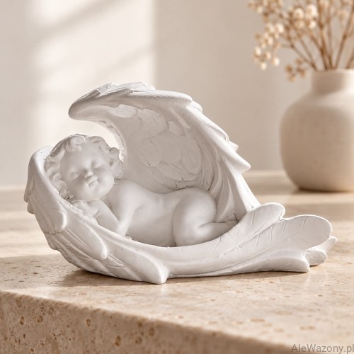 Gipsowy Aniołek biały leżący chłopiec 10 cm