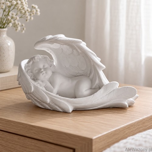 Gipsowy Aniołek biały leżący chłopiec 10 cm