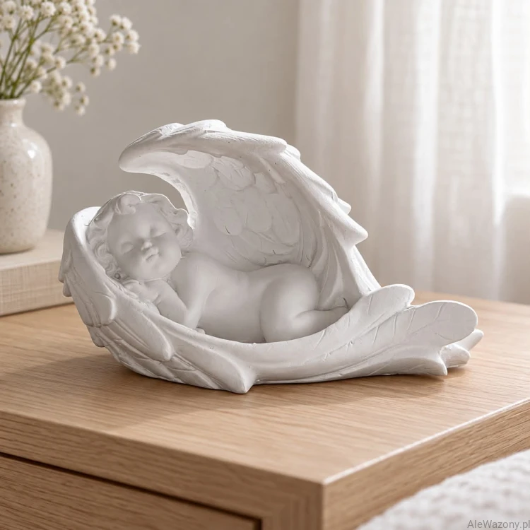 Gipsowy Aniołek biały leżący chłopiec 10 cm