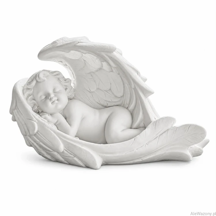 Gipsowy Aniołek biały leżący chłopiec 10 cm
