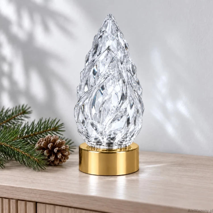 Świeca LED szyszka złota podstawa z bateriami 15 cm