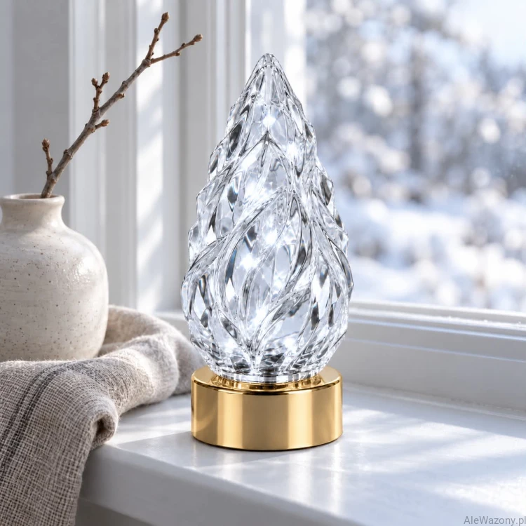Świeca LED szyszka złota podstawa z bateriami 15 cm