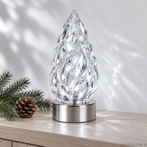 Świeca LED szyszka srebrna podstawa z bateriami 15 cm