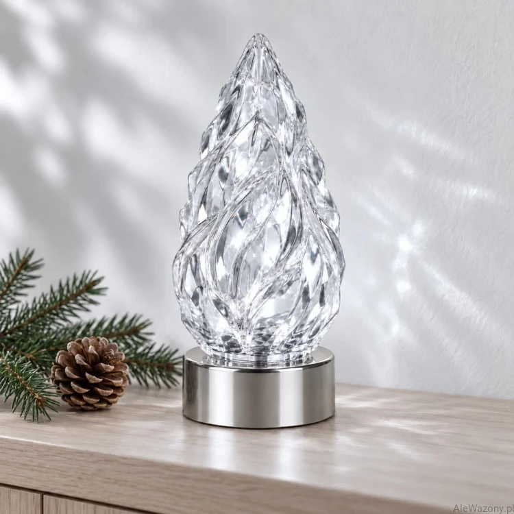 Świeca LED szyszka srebrna podstawa z bateriami 15 cm