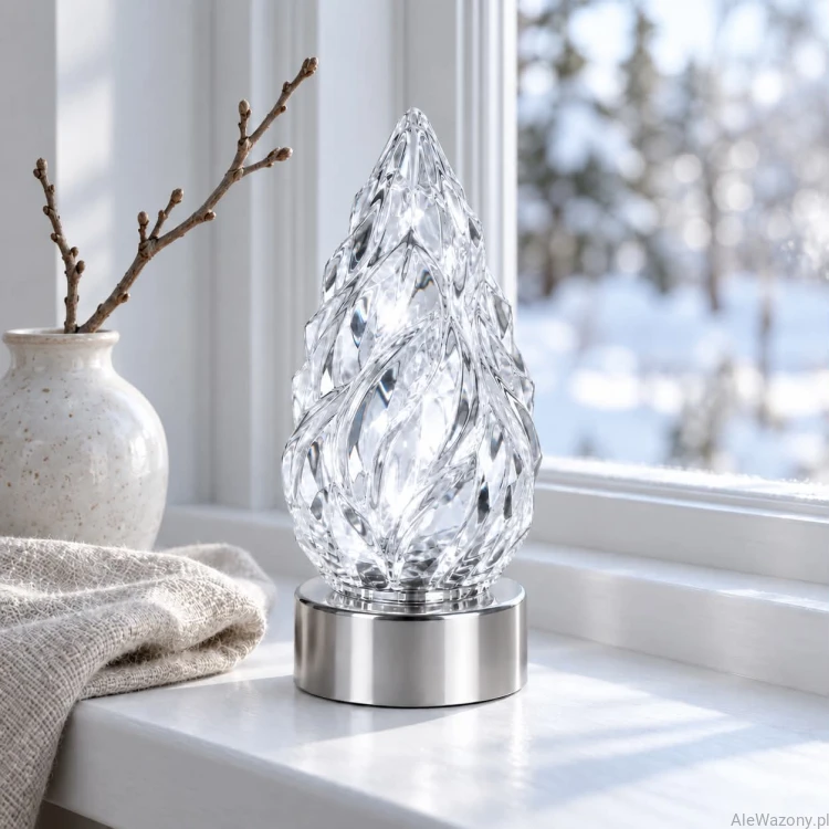 Świeca LED szyszka srebrna podstawa z bateriami 15 cm