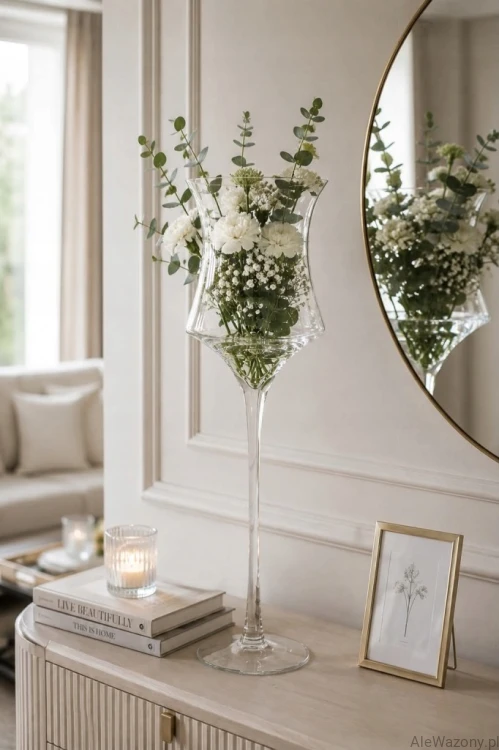 Świecznik szklany na nodze h 55 cm