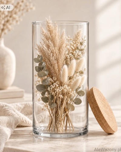 Wazon szklany cylinder z  korkiem  25 cm  x  15 cm