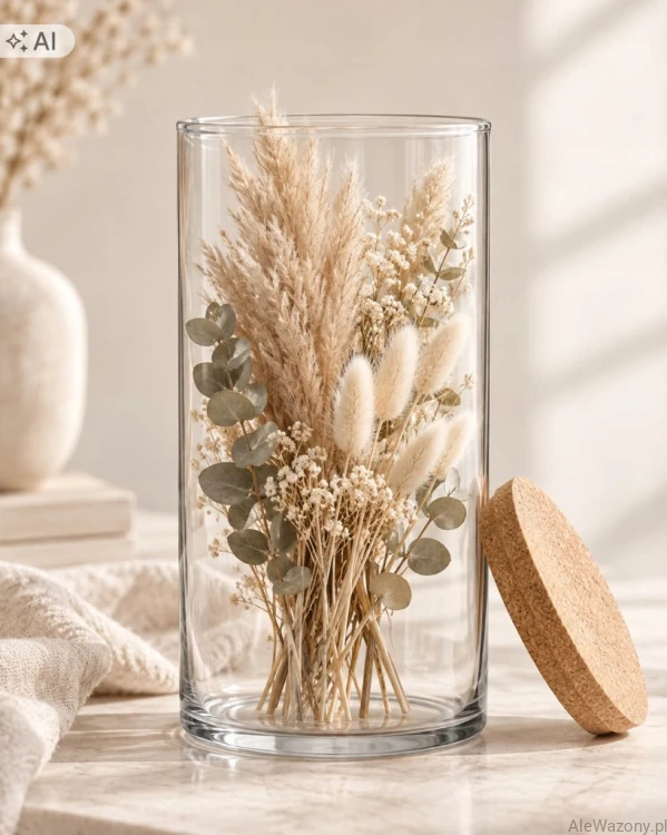 Wazon szklany cylinder z  korkiem  25 cm  x  15 cm