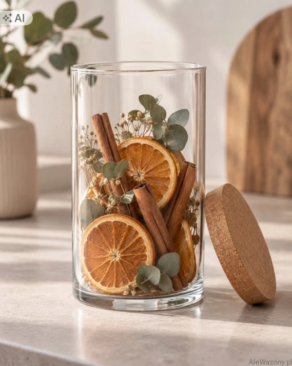 Wazon szklany cylinder z  korkiem  25 cm  x  15 cm