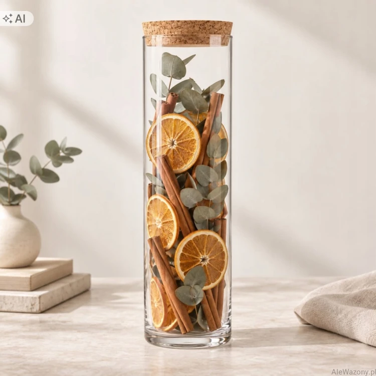 Wazon szklany cylinder z  korkiem 40 cm  x  15 cm
