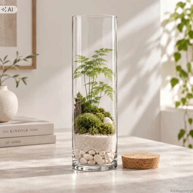 Wazon szklany cylinder z  korkiem 40 cm  x  15 cm