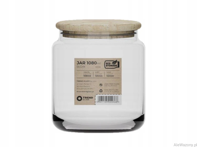 Pojemnik Szklany  z drewnianą pokrywką 1080 ml